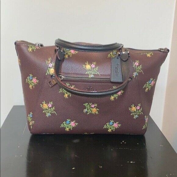 ❤️HTF RARE❤️ COACH CROSS STITCH FLORAL LEATHER PRAIRIE SATCHEL Oxblood - Picture 6 of 13